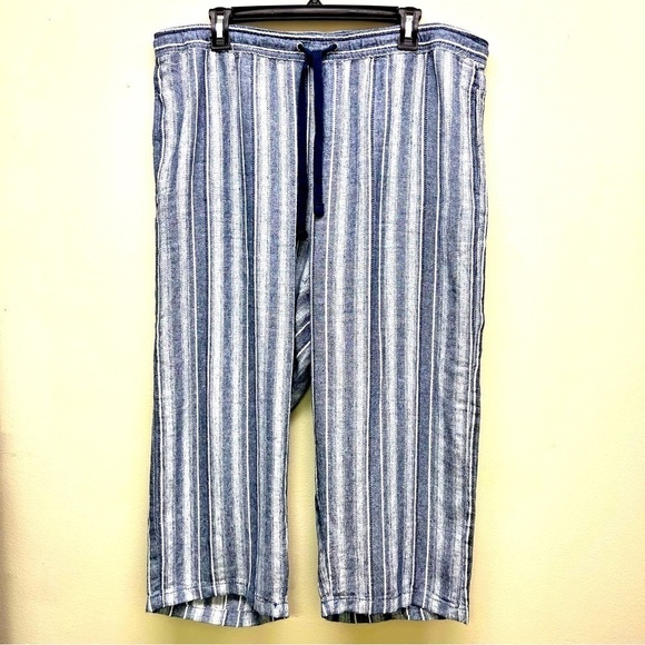 DASH Women's Stripe Linen boho Pants elastic waist high rise size L - Picture 2 of 8